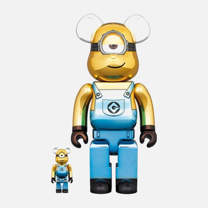 BEARBRICK 100% 400% MINIONS STUART CHROME VERSION