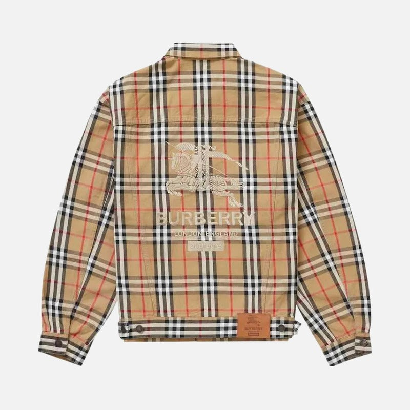 Supreme Burberry Denim Trucker Jacket Beige