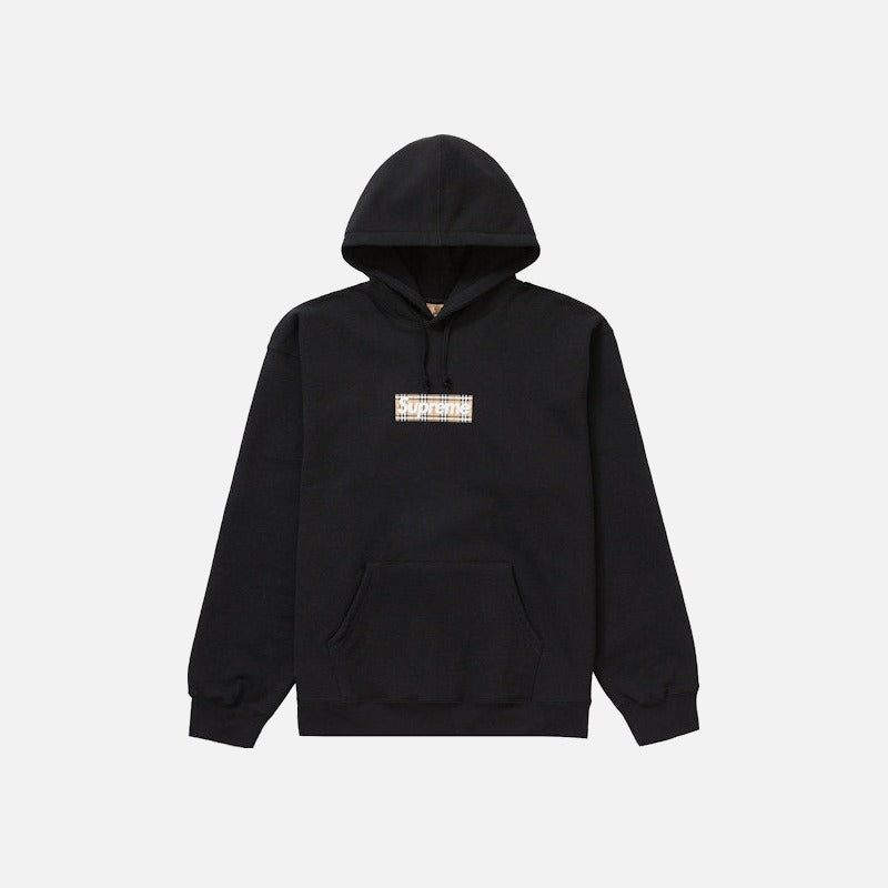 Supreme Burberry Box Logo Hooded Sweatshirt Black
