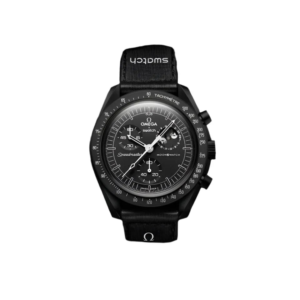 Swatch X Omega Bioceramic Moonswatch Mission To Moonphase Snoopy Black - Belfagorsneakers