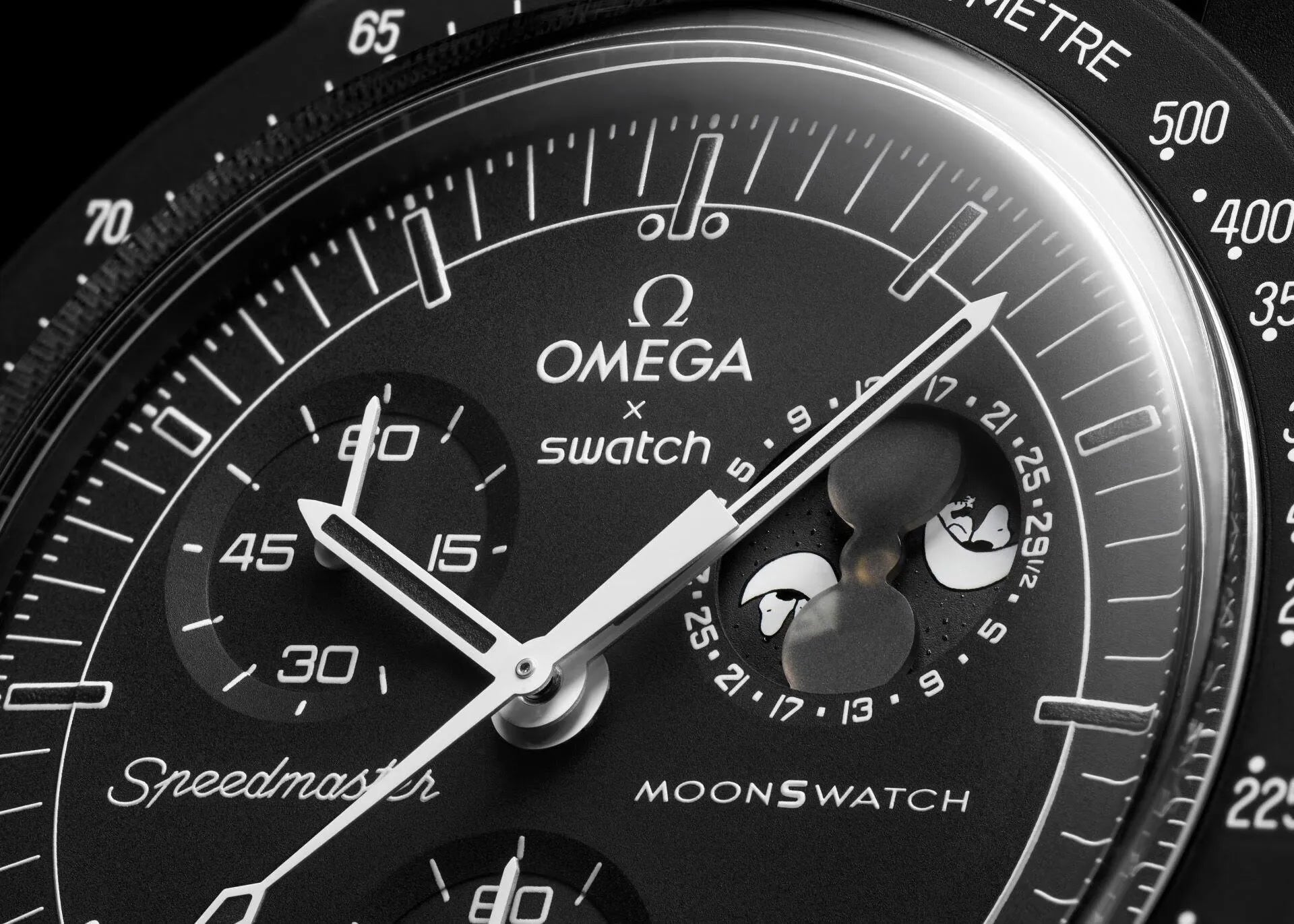 Swatch X Omega Bioceramic Moonswatch Mission To Moonphase Snoopy Black - Belfagorsneakers