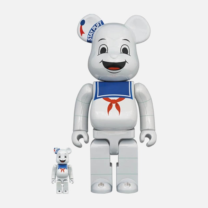 BEARBRICK 100% 400% GHOSTBUSTERS STAY PUFT MARSHMALLOW MAN WHITE CHROME