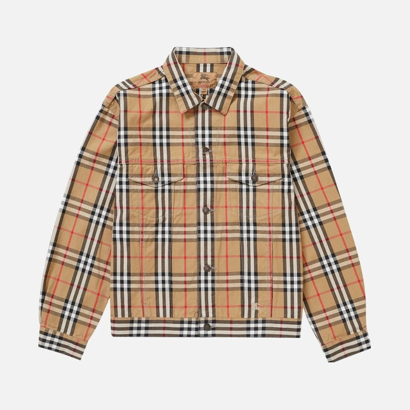 Supreme Burberry Denim Trucker Jacket Beige